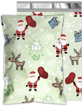 Festive Santa & Reindeer Poly Mailers 14.5x19 Qty 20
